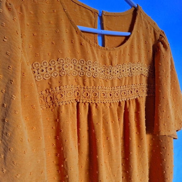 SHEIN 2XL YELLOW MUSTARD SWISS DOT EMBROIDERED SUMMER BLOUSE - Picture 8 of 8